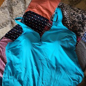Lands' End NEW 2 Piece Bathing Suit Turquoise Top & Multi Colored Shorts Bottom!